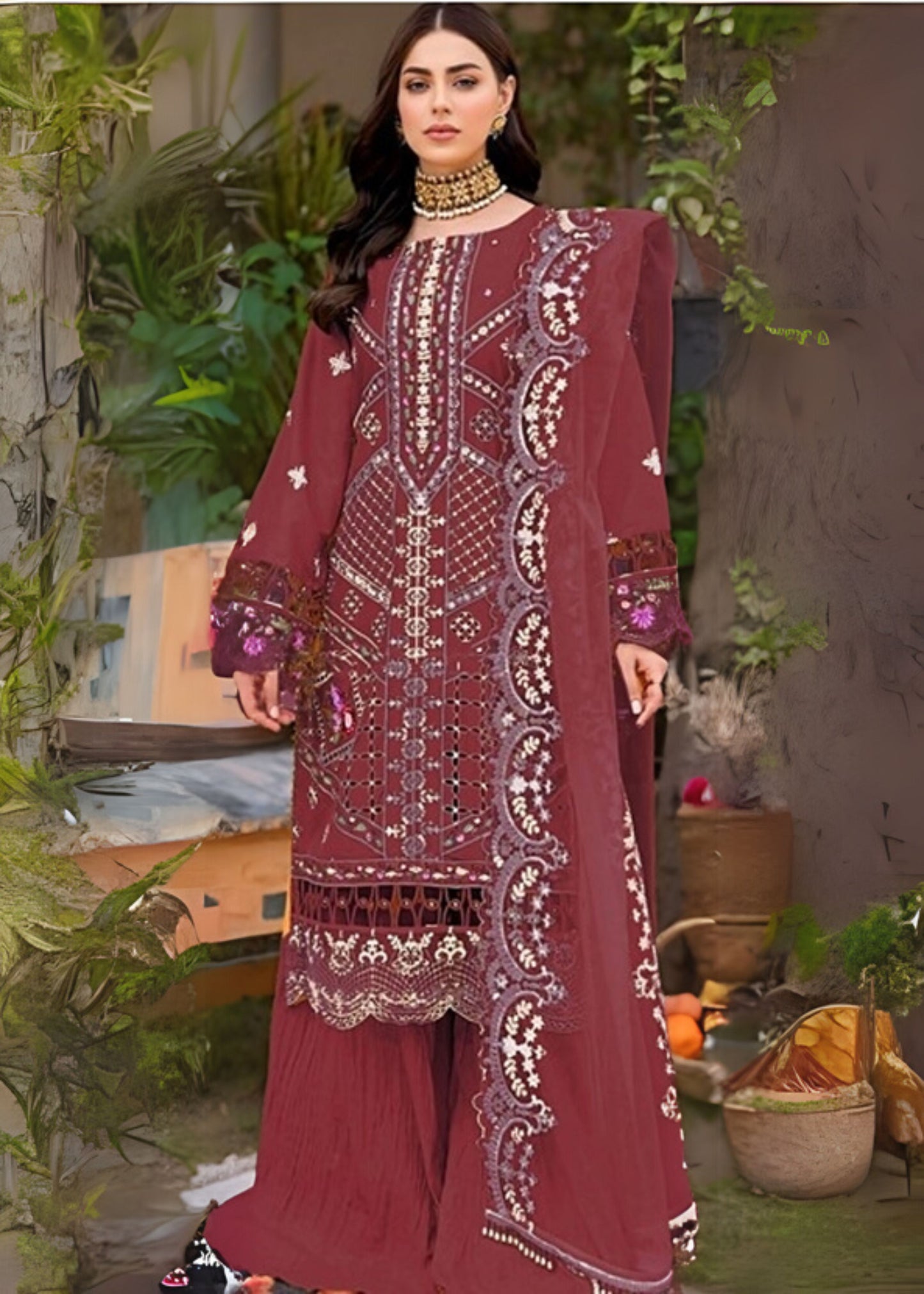 CRIMSON LUXURY CHIKANKARI EMBROIDERED LAWN THREE PIECE C-209